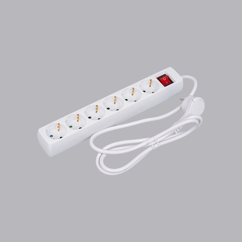 LOB-06KL Rechthoekige 6-voudige stekkerdoos van het Duitse type met trekring en schakelaar Multi-Socket