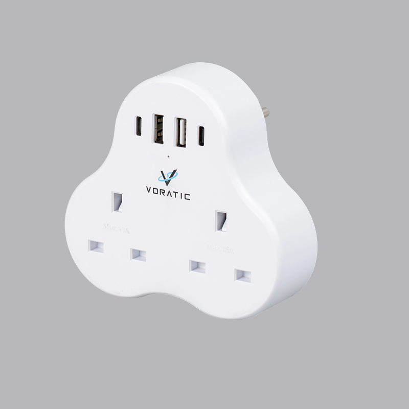 VT-923-DE UK naar Duitsland, 2 stopcontacten, 2 USB-poorten, 2 typeC-poortenadapter