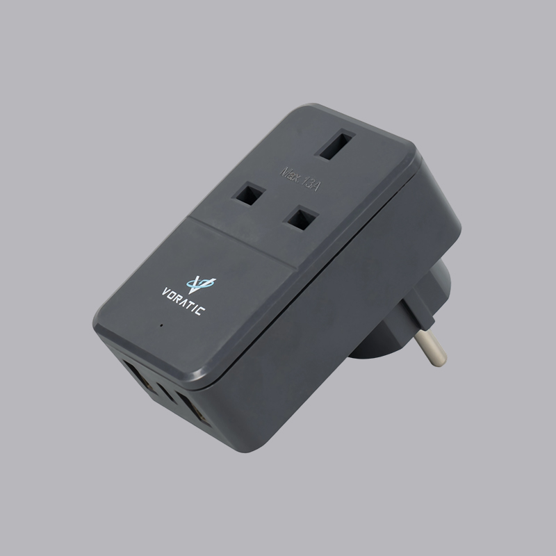 VT-925-DE UK naar Duitsland, 1 stopcontact, 2 USB-poorten, 1 typeC-poortadapter