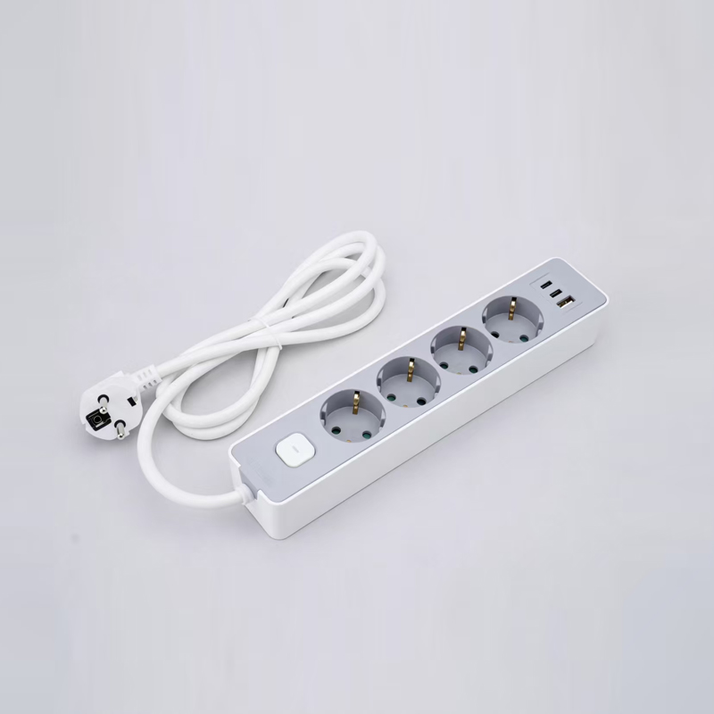 LOB-05K-AC Duitse stekkerdoos met 5 stopcontacten, schakelaar, PD-snellader, 1 USB-A- en 2 Type-C-poorten